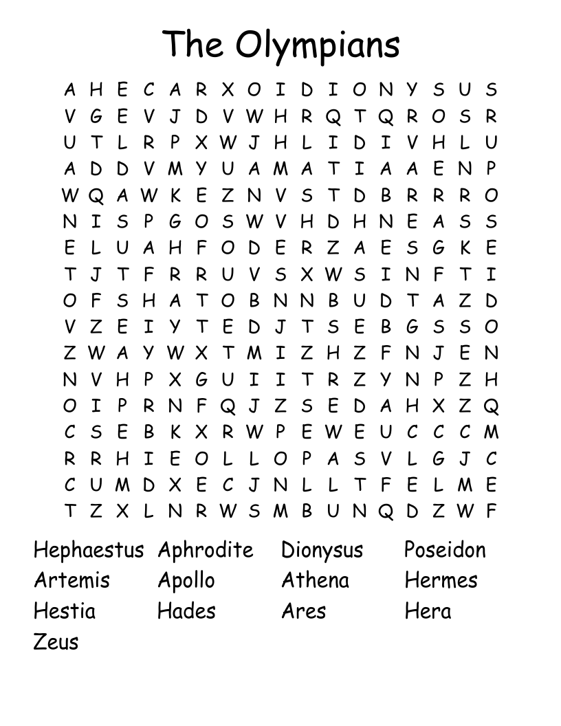 The Olympians Word Search
