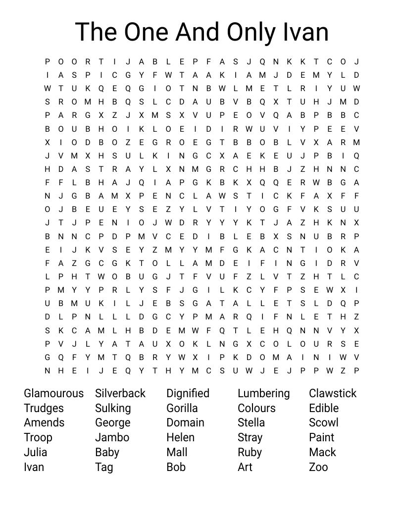 The One And Only Ivan Word Search