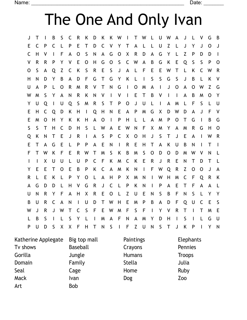 The One And Only Ivan Word Search
