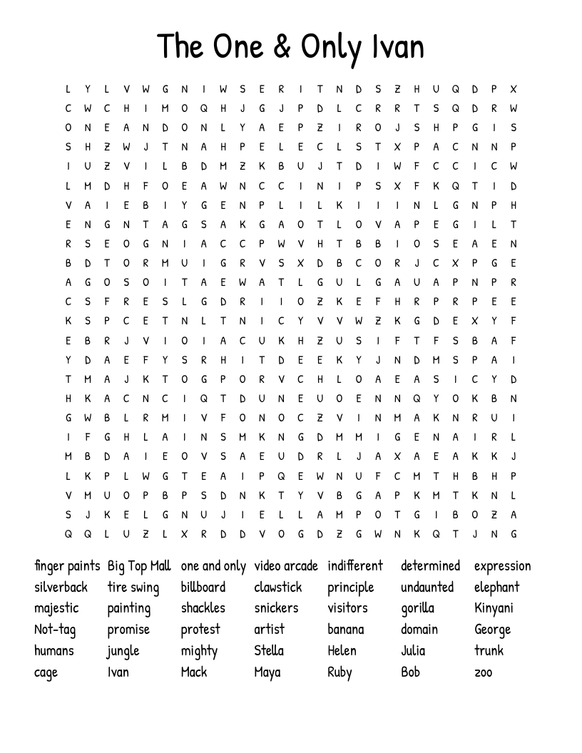 The One & Only Ivan Word Search