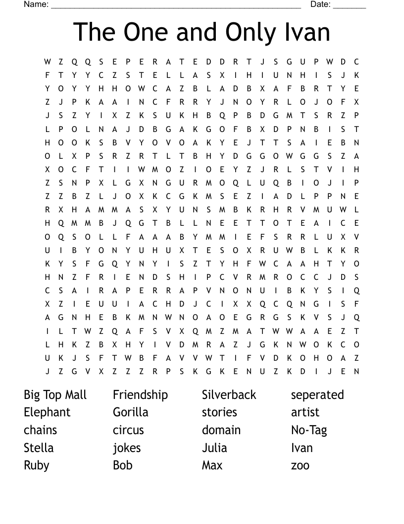 The One and Only Ivan Word Search