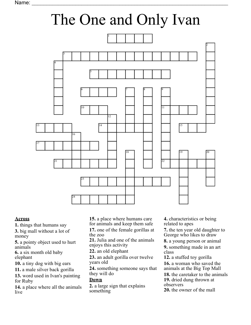 The One and Only Ivan Crossword