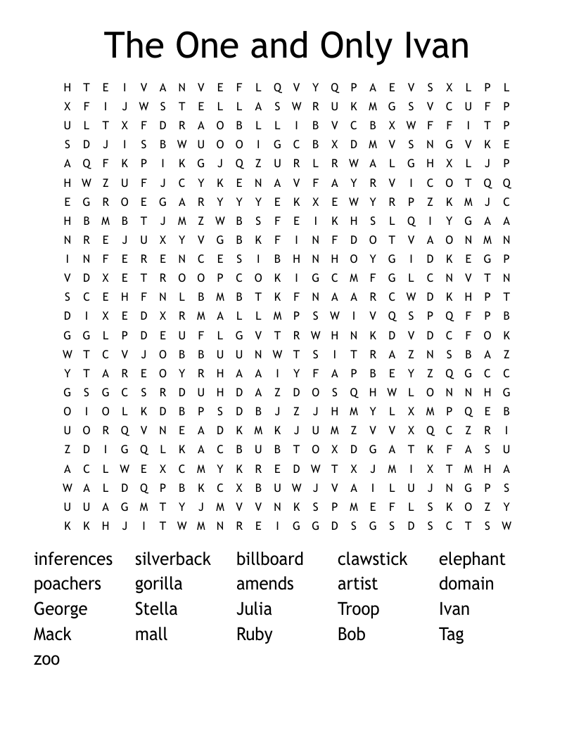 The One and Only Ivan Word Search