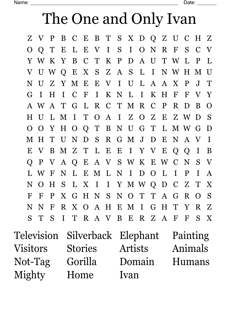 The One and Only Ivan Word Search