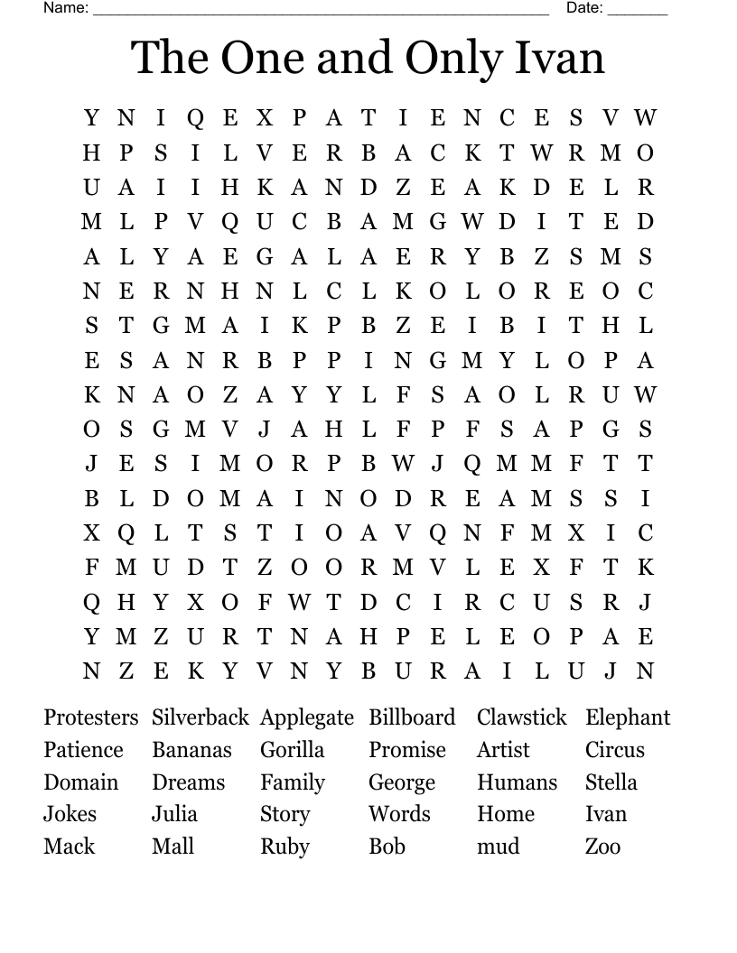 The One and Only Ivan Word Search