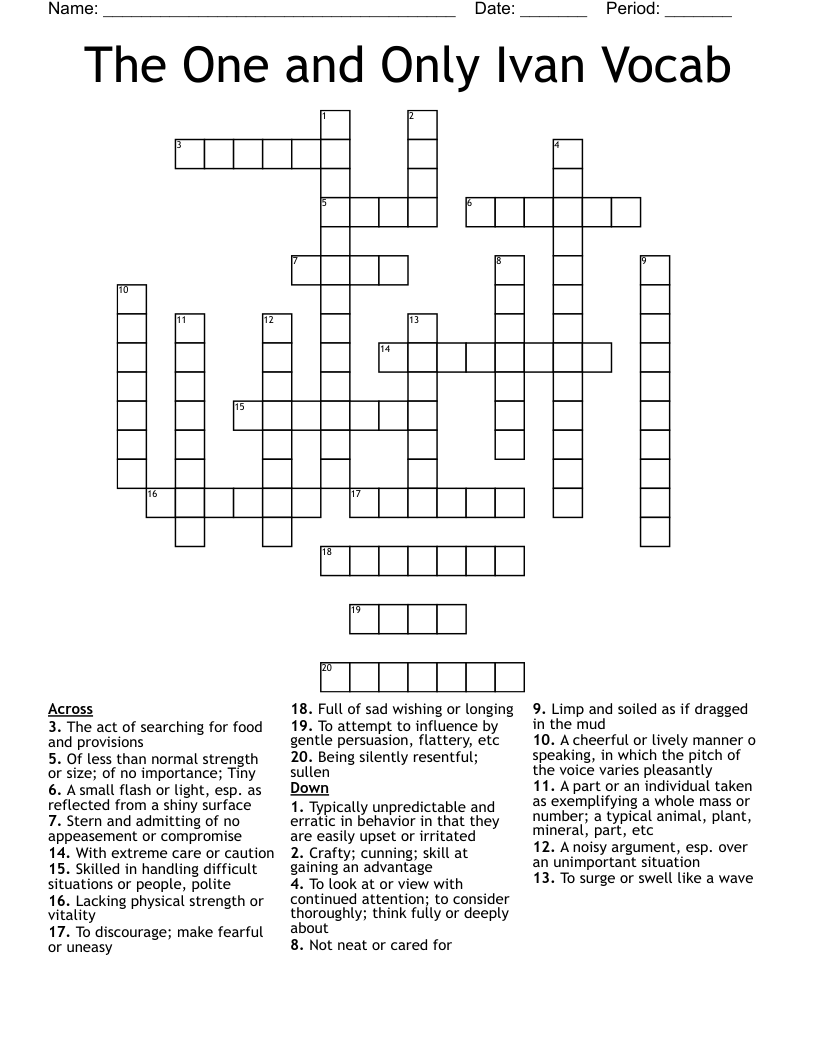 The One and Only Ivan Vocab Crossword