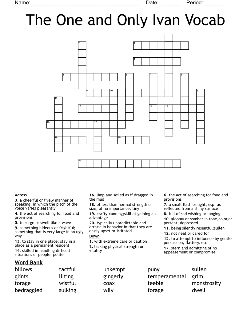 The One and Only Ivan Vocab Crossword