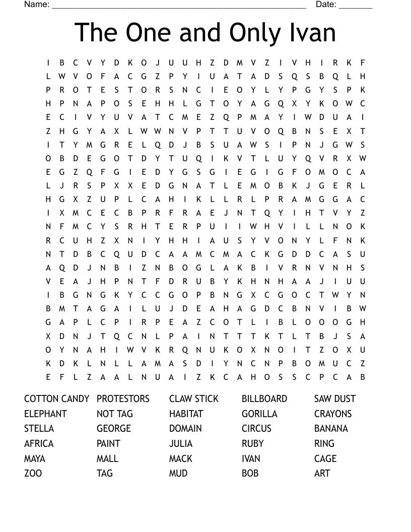 The One and Only Ivan  Word Search