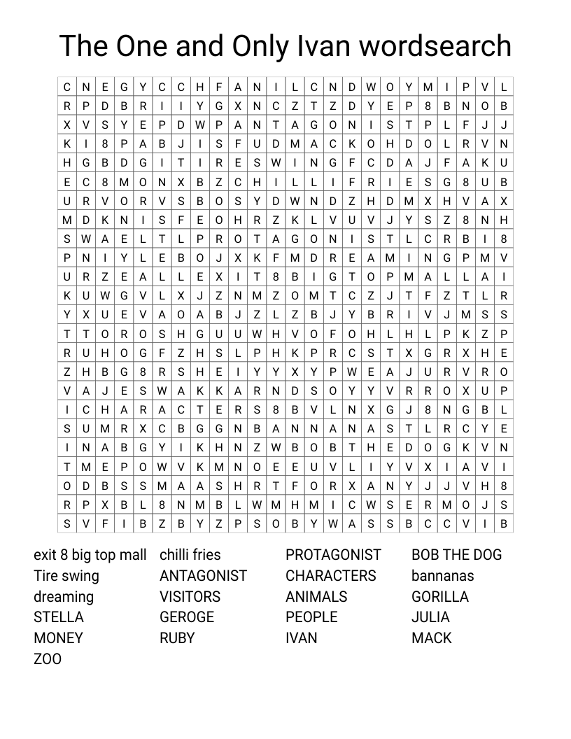 The One and Only Ivan wordsearch
