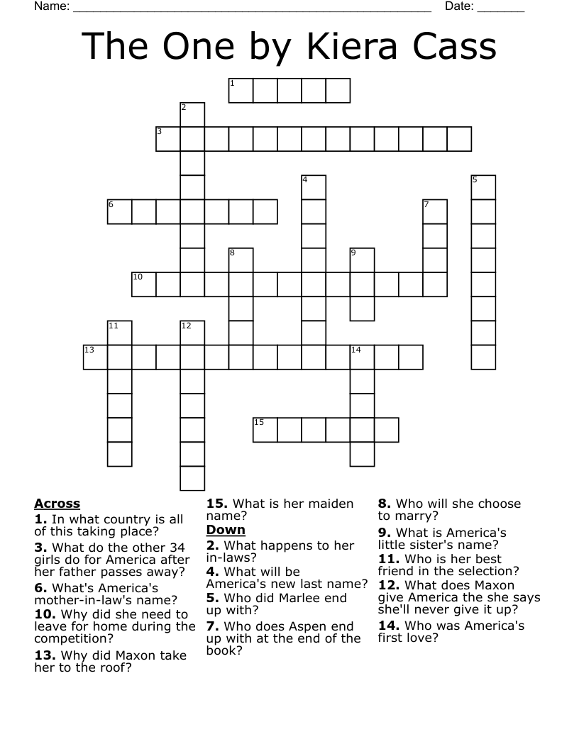 The One by Kiera Cass Crossword