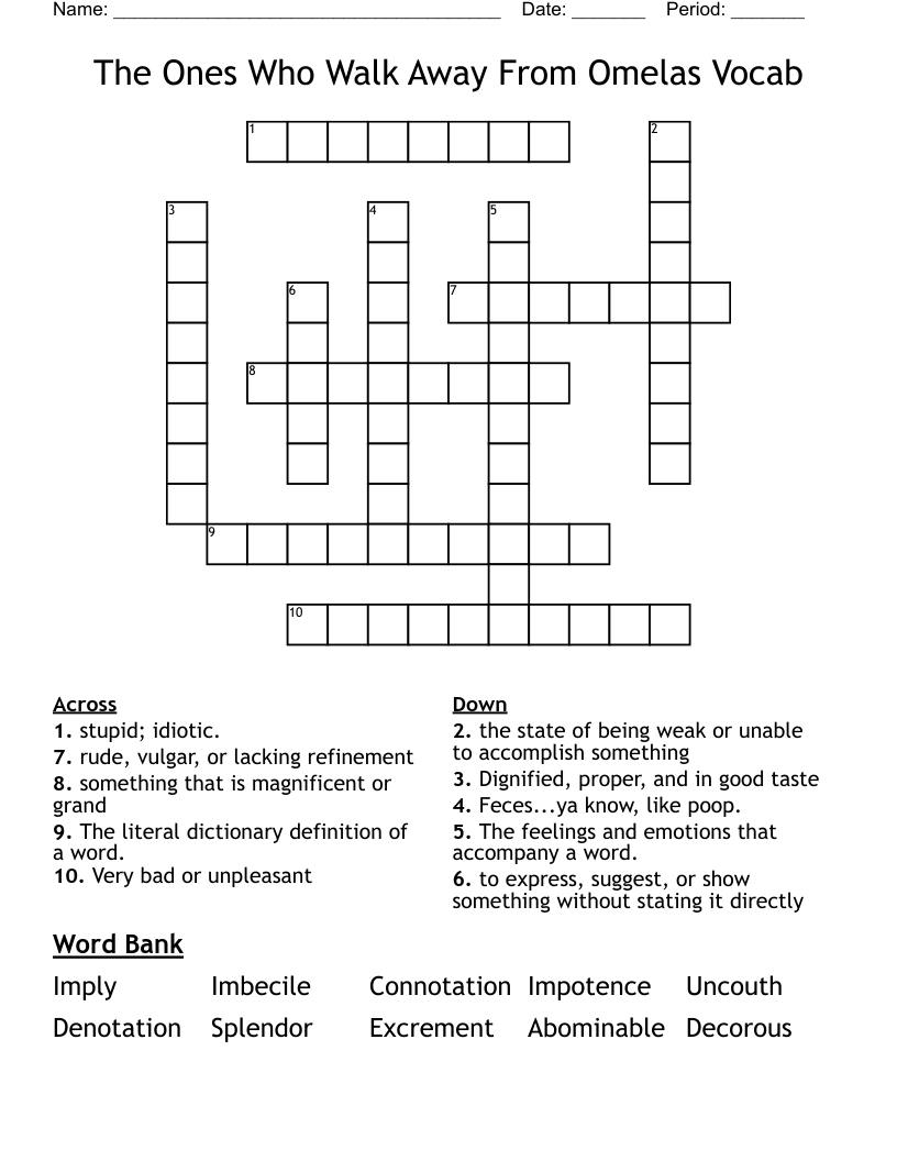The Ones Who Walk Away From Omelas Vocab Crossword