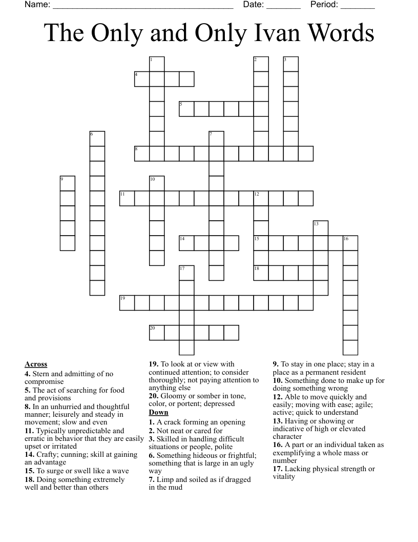 The Only and Only Ivan Words Crossword