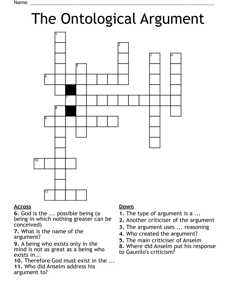 The Ontological Argument Crossword