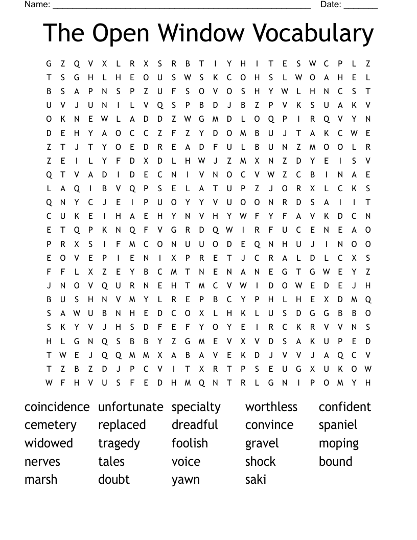 The Open Window Vocabulary Word Search