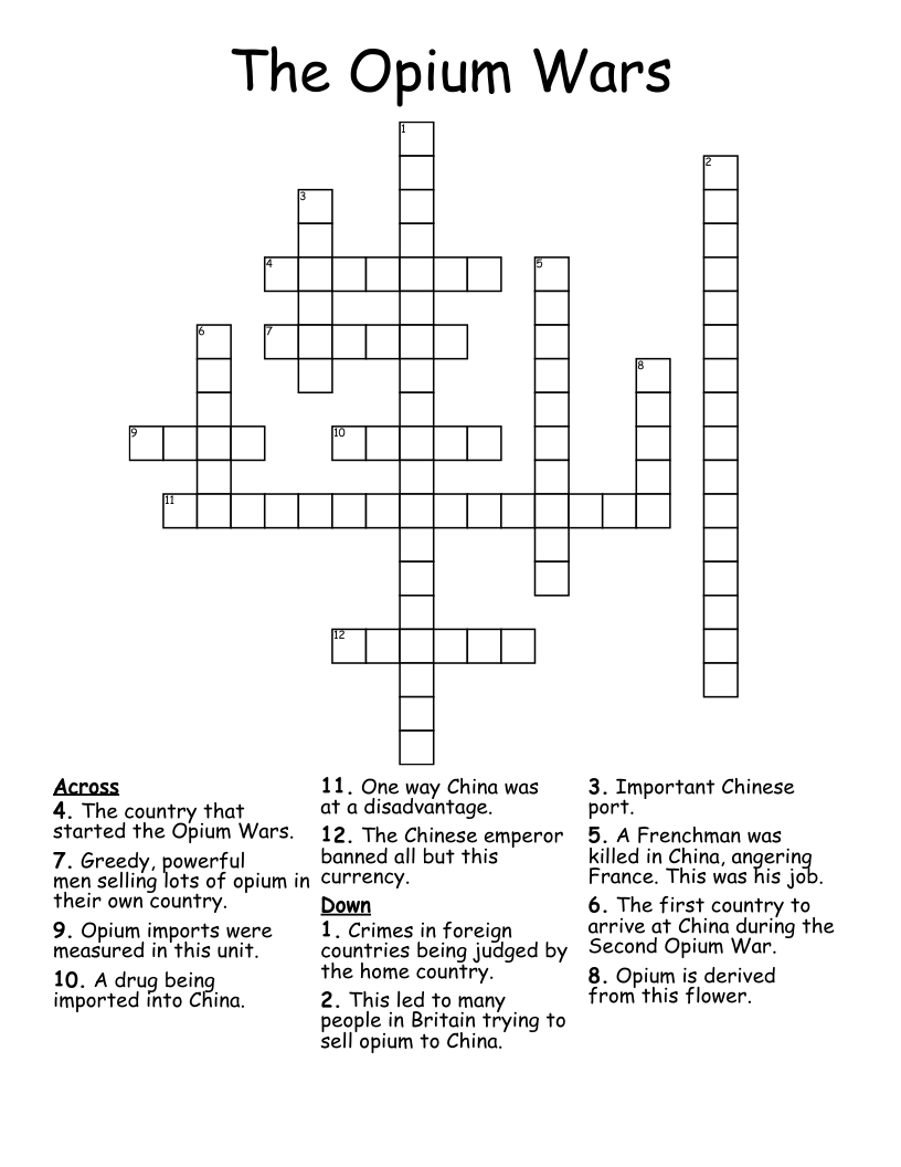 The Opium Wars Crossword