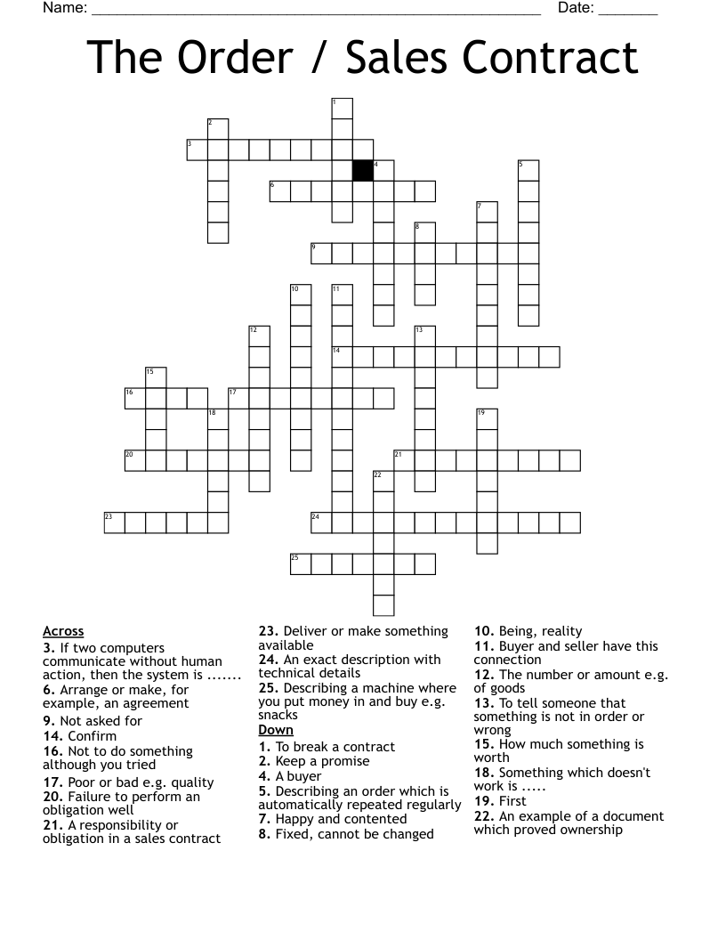 The Order / Sales Contract Crossword
