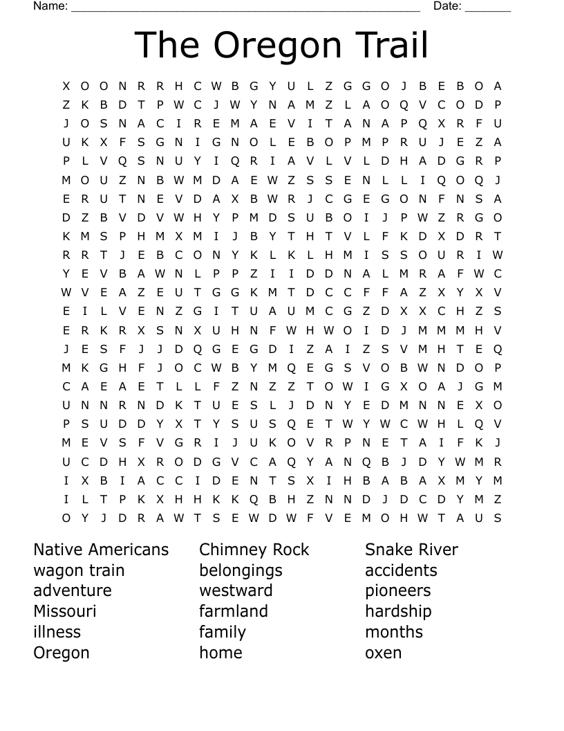 The Oregon Trail Word Search
