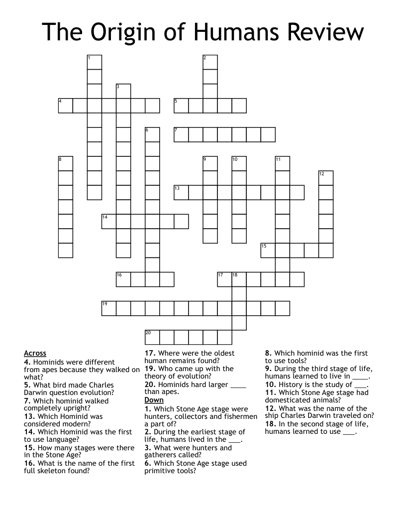 The Origin of Humans Review Crossword