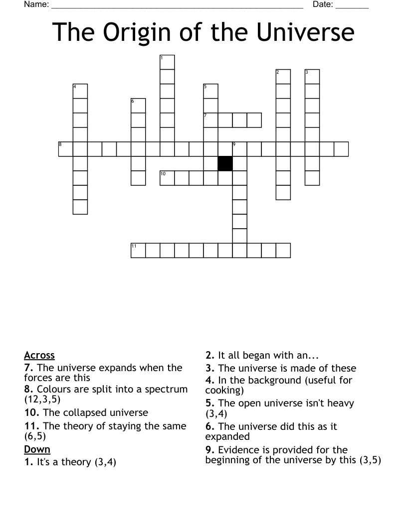 The Origin of the Universe Crossword