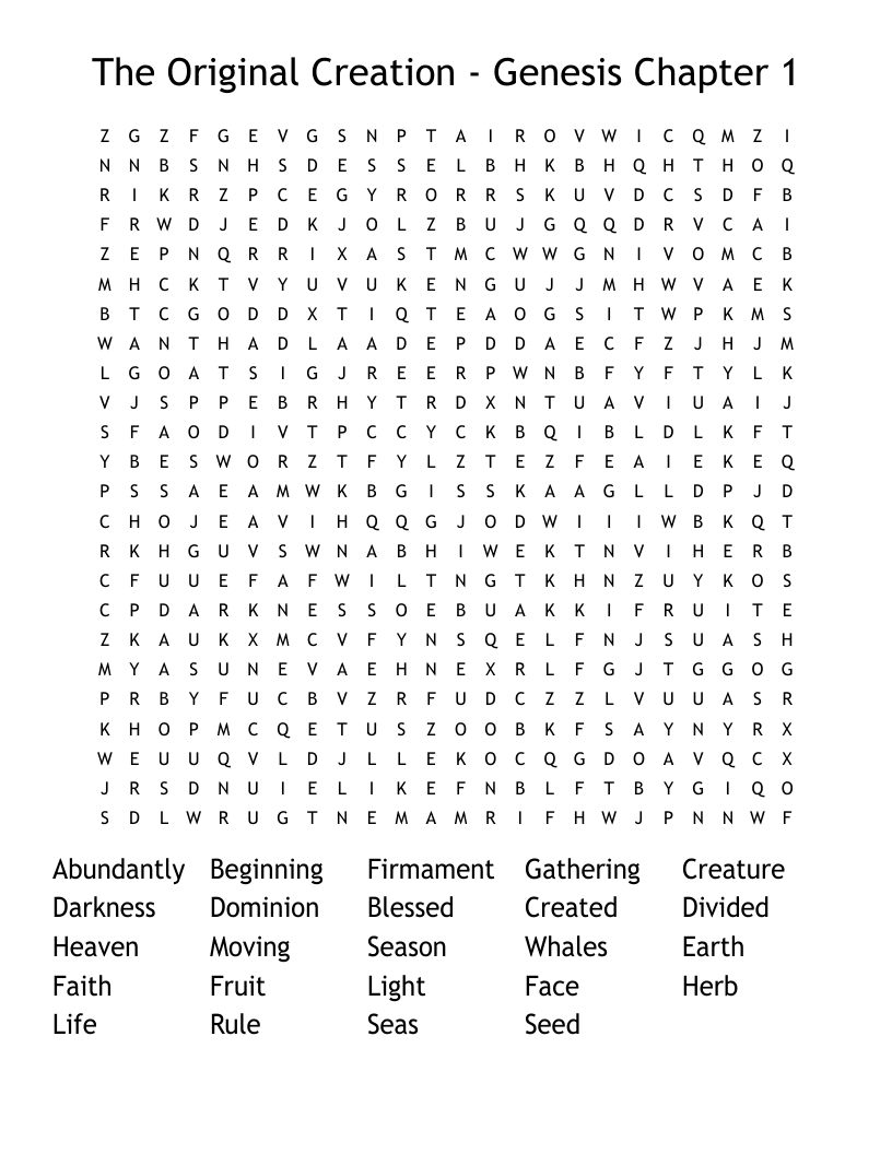 The Original Creation - Genesis Chapter 1 Word Search