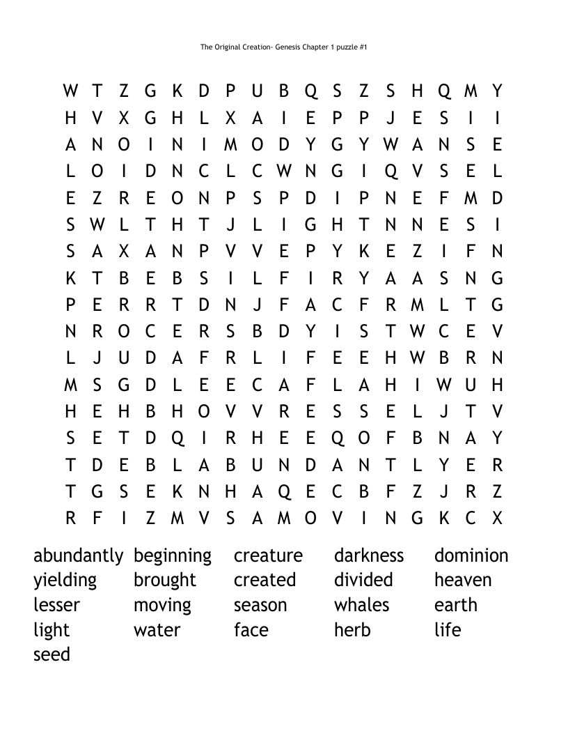 The Original Creation-                                  Genesis Chapter  1                                                                                                puzzle #1 Word Search