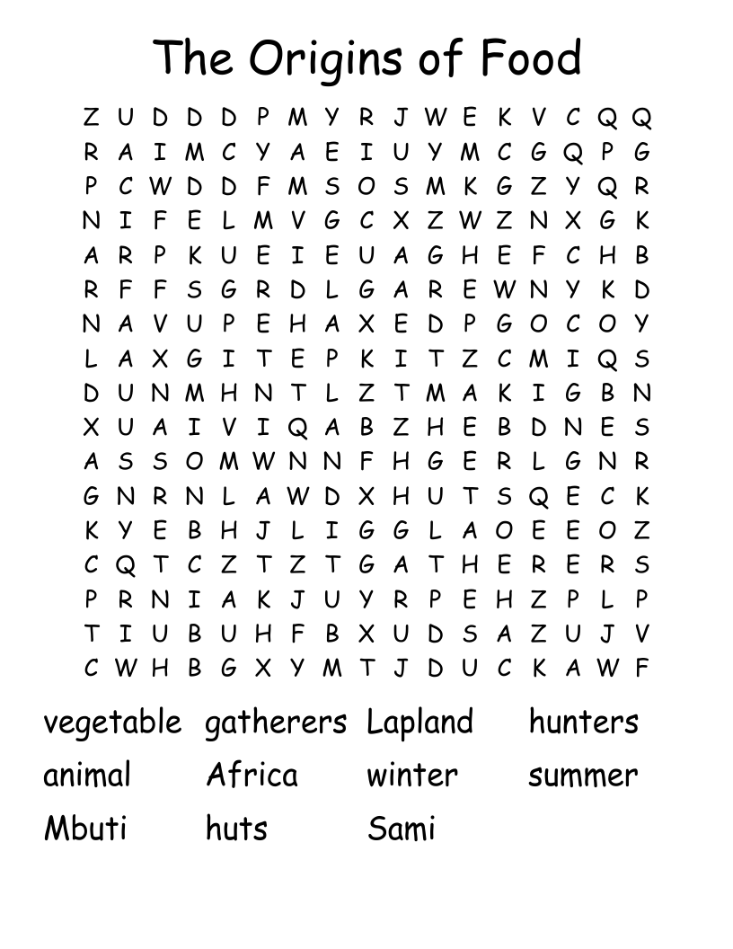 The Origins of Food Word Search