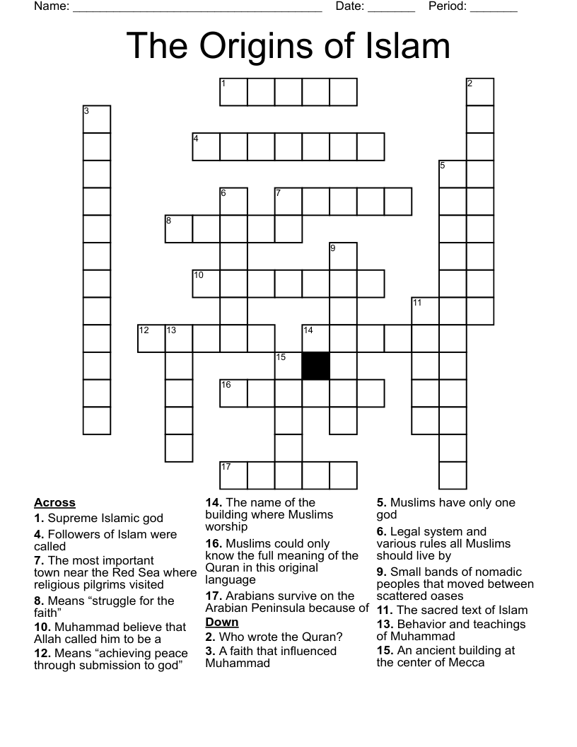 The Origins of Islam Crossword