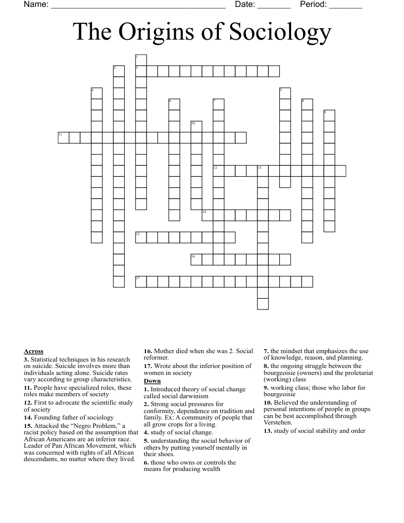 The Origins of Sociology Crossword