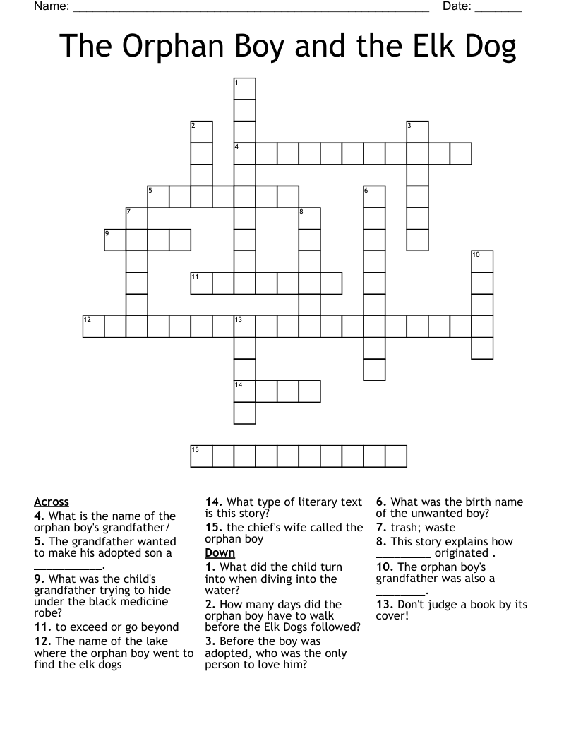 The Orphan Boy and the Elk Dog Crossword