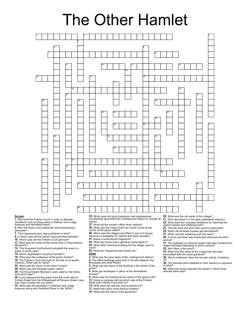 The Other Hamlet Crossword