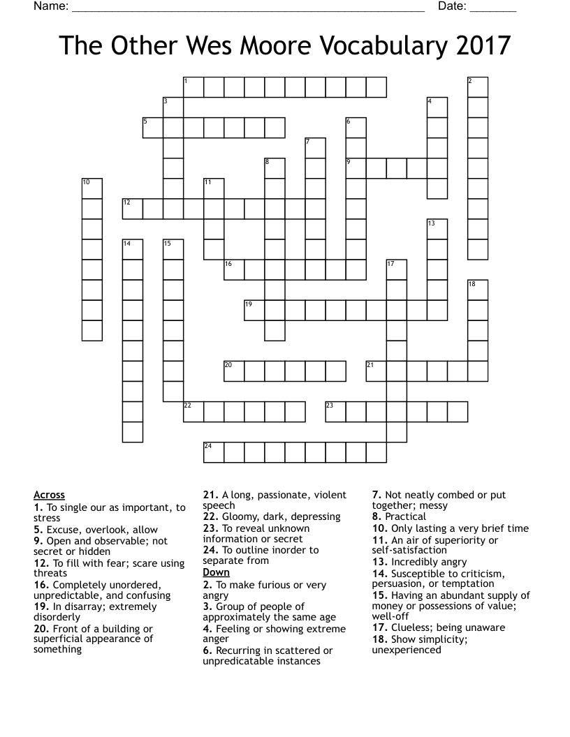 The Other Wes Moore Vocabulary 2017 Crossword