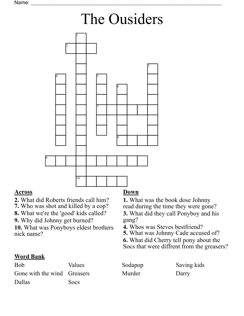 The Ousiders  Crossword