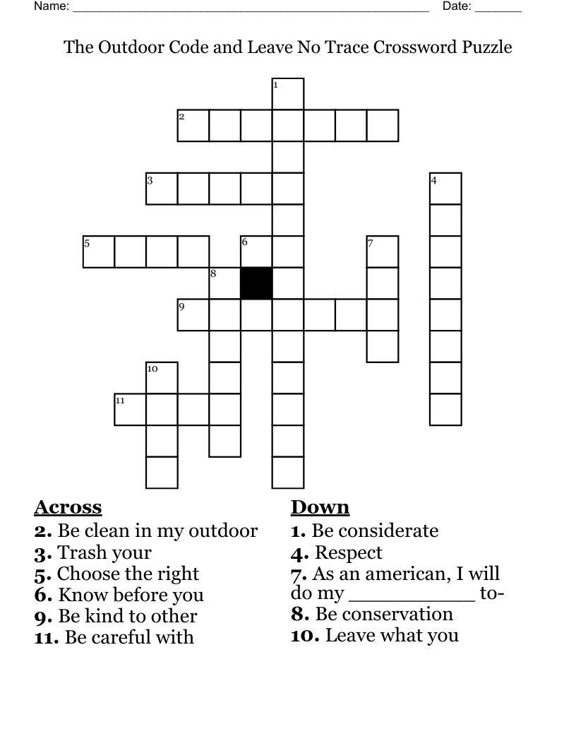 The Outdoor Code and Leave No Trace Crossword Puzzle  