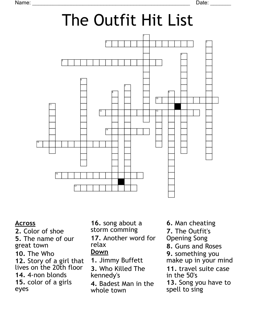 The Outfit Hit List Crossword