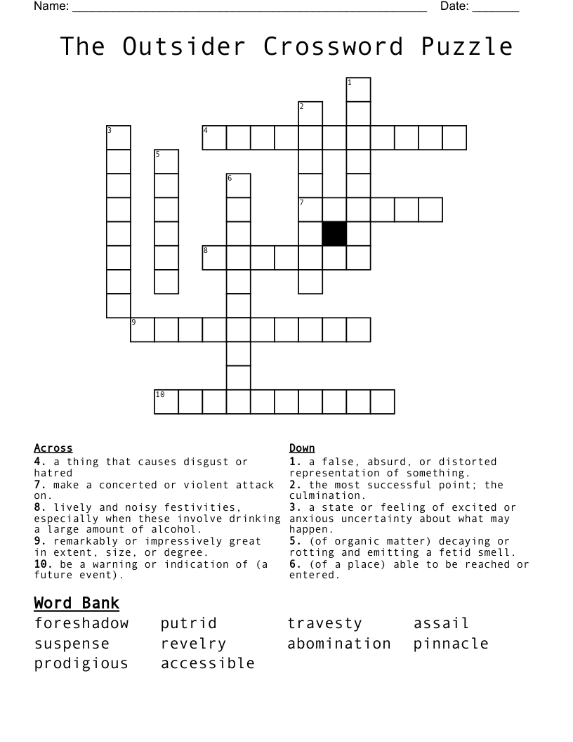 The Outsider Crossword Puzzle