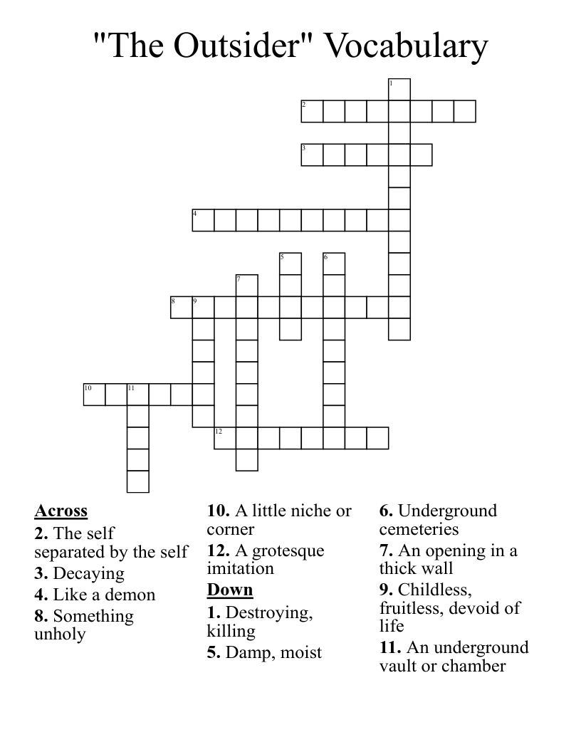 "The Outsider" Vocabulary Crossword