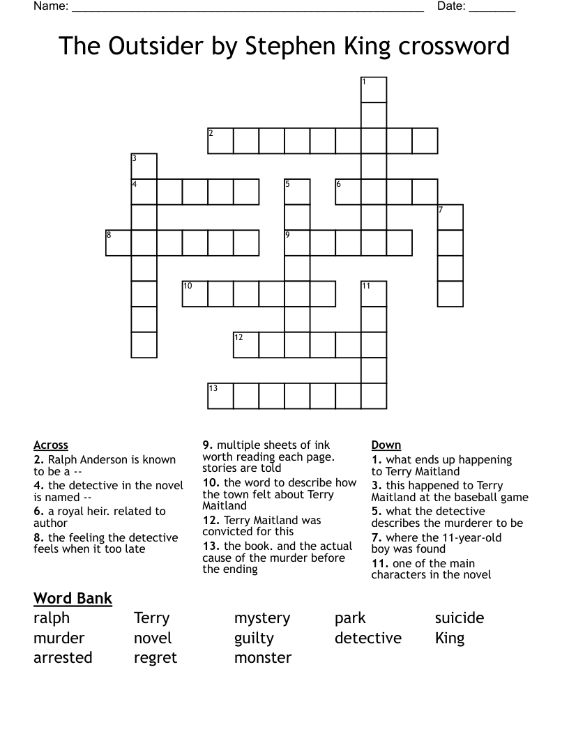 The Outsider by Stephen King crossword