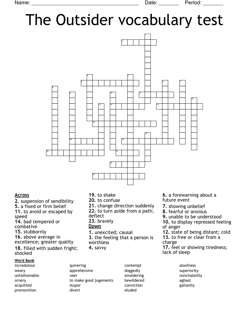 The Outsider vocabulary test Crossword