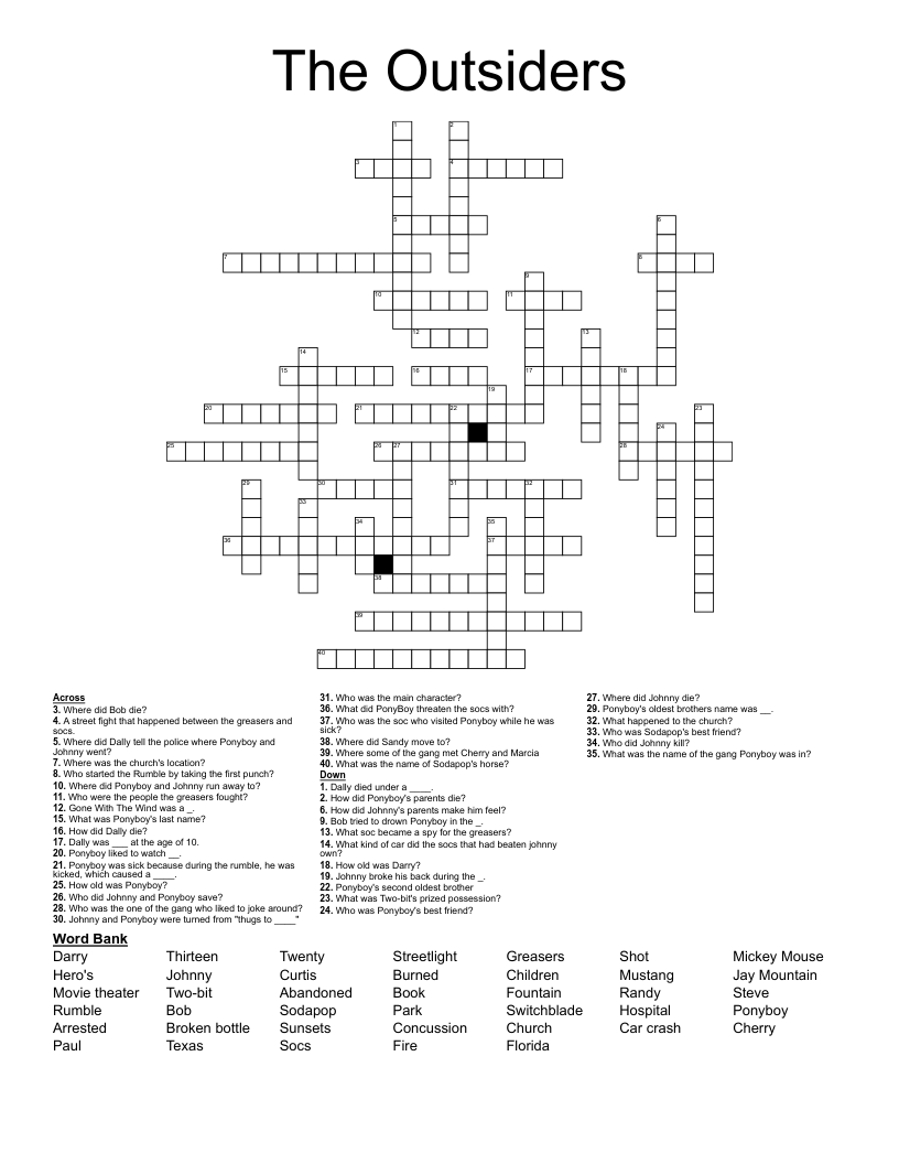 The Outsiders Crossword
