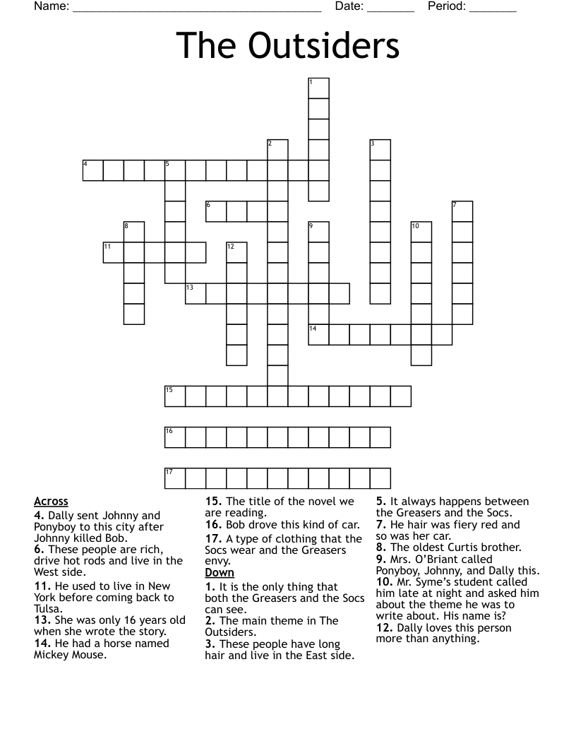 The Outsiders Crossword