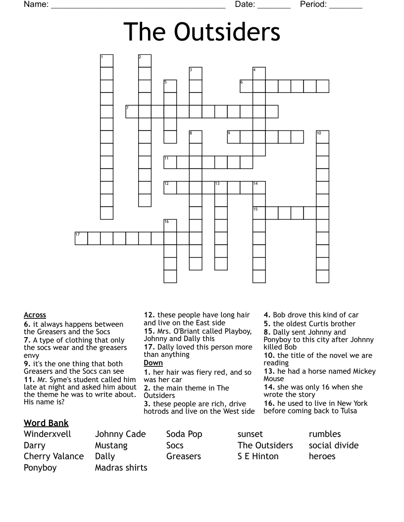The Outsiders Crossword