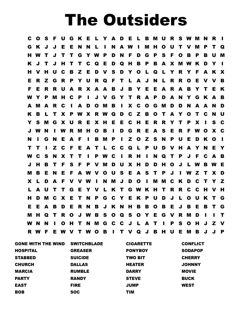 The Outsiders Word Search