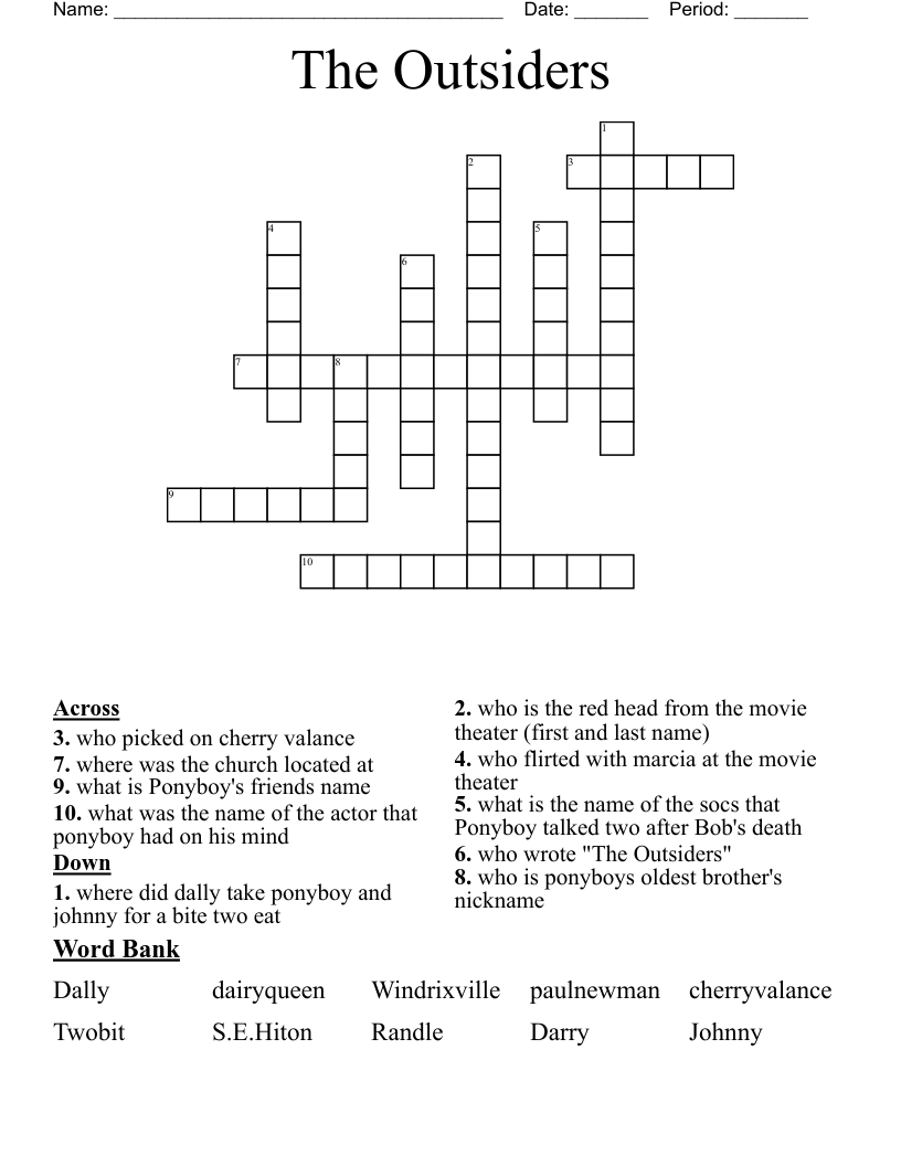 The Outsiders Crossword