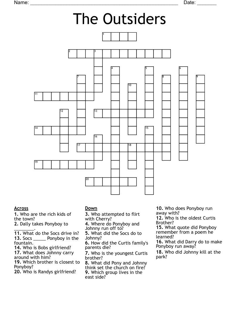 The Outsiders Crossword