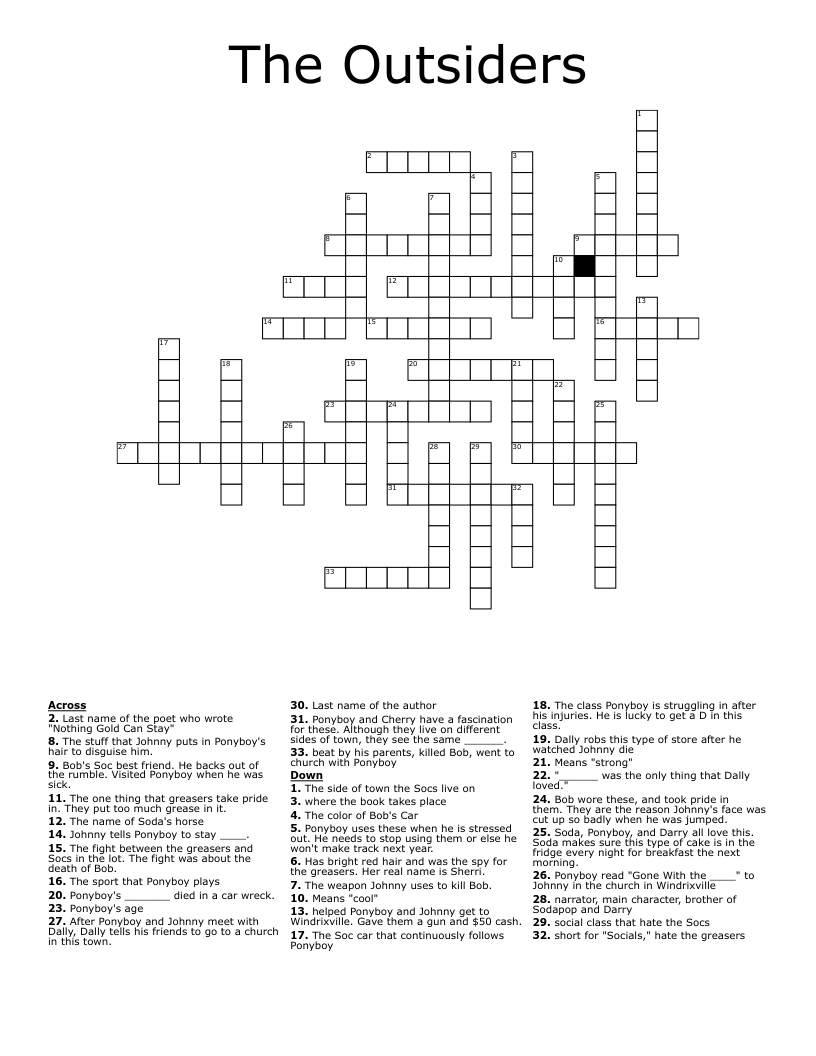 The Outsiders Crossword
