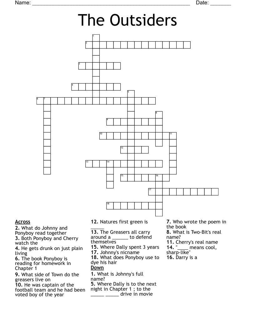 The Outsiders Crossword
