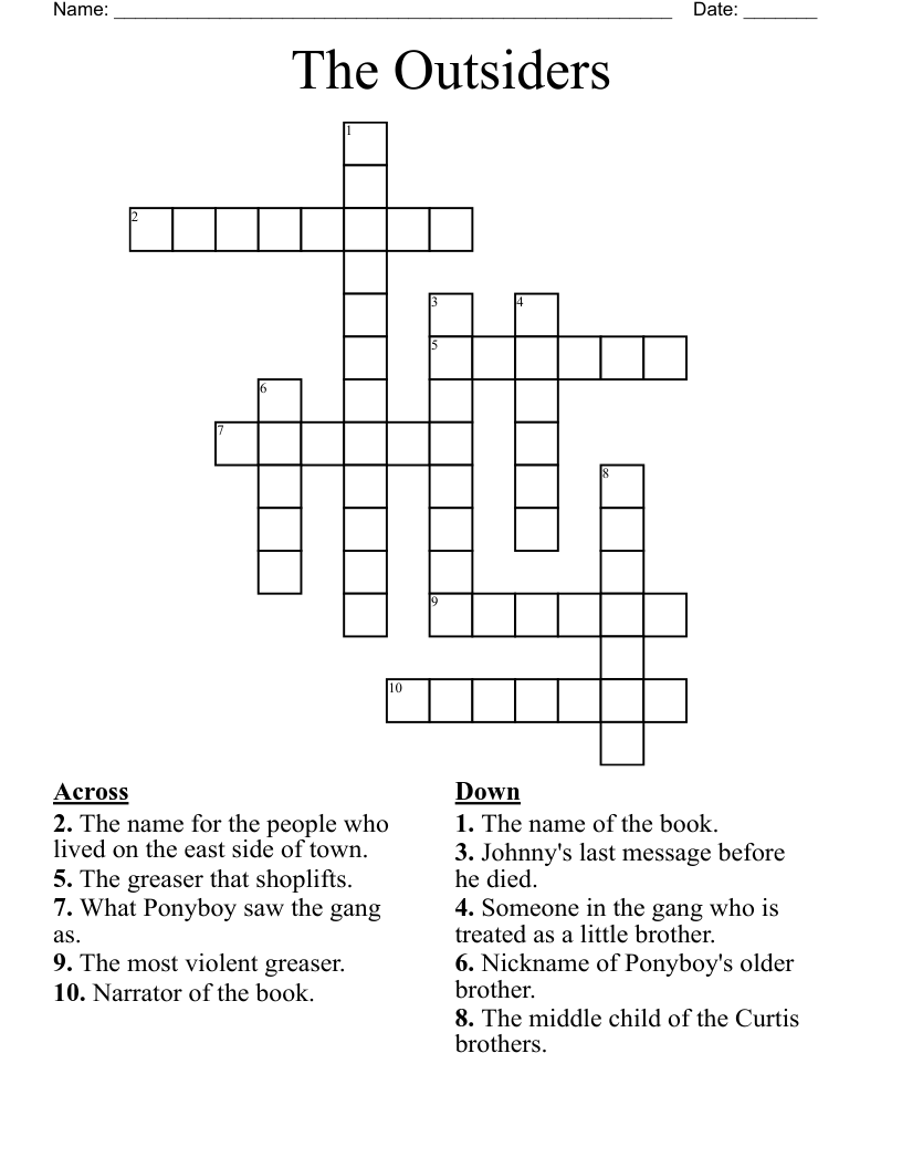 The Outsiders Crossword