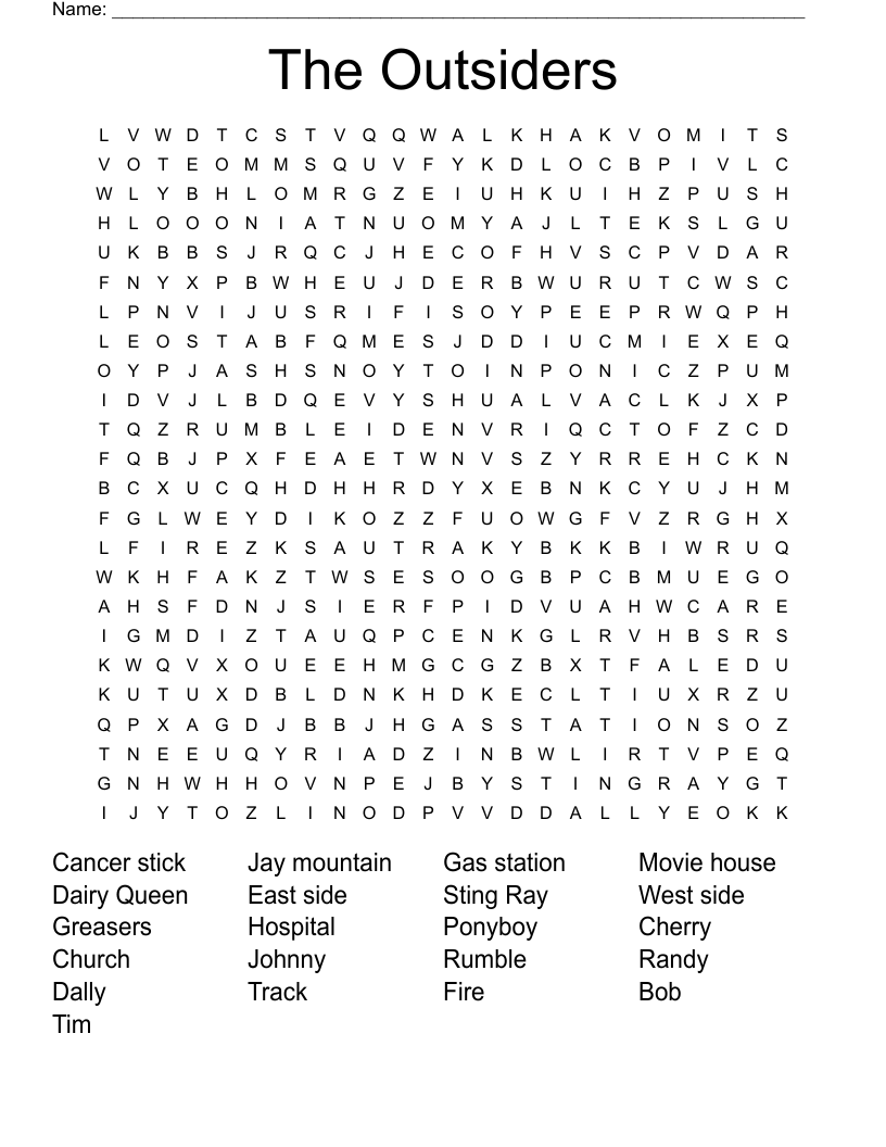 The Outsiders Word Search