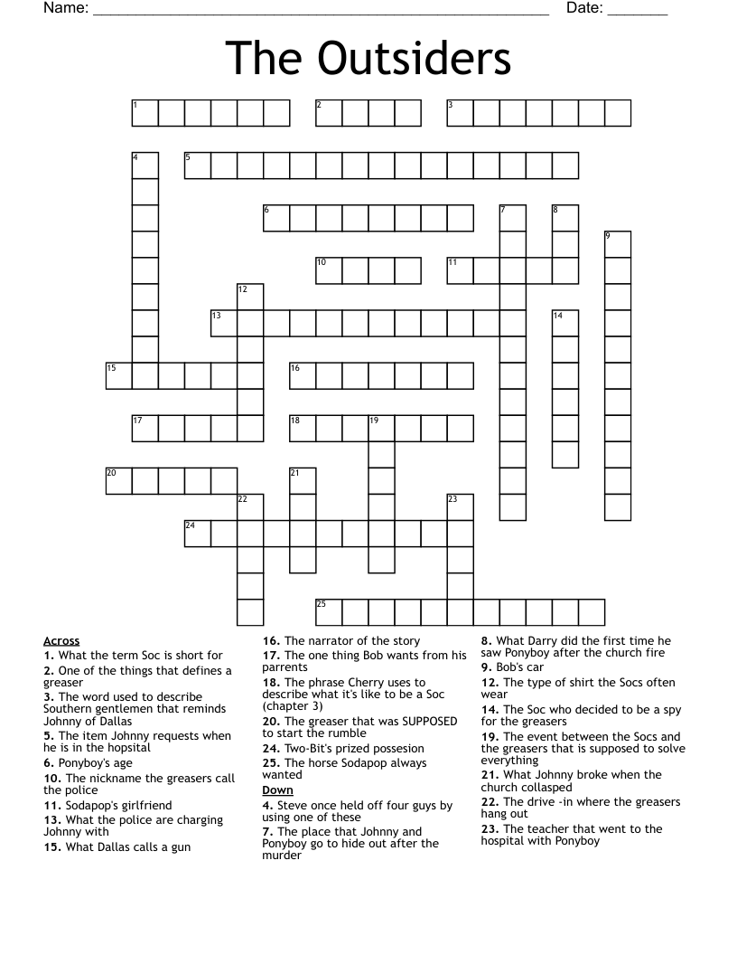 The Outsiders Crossword