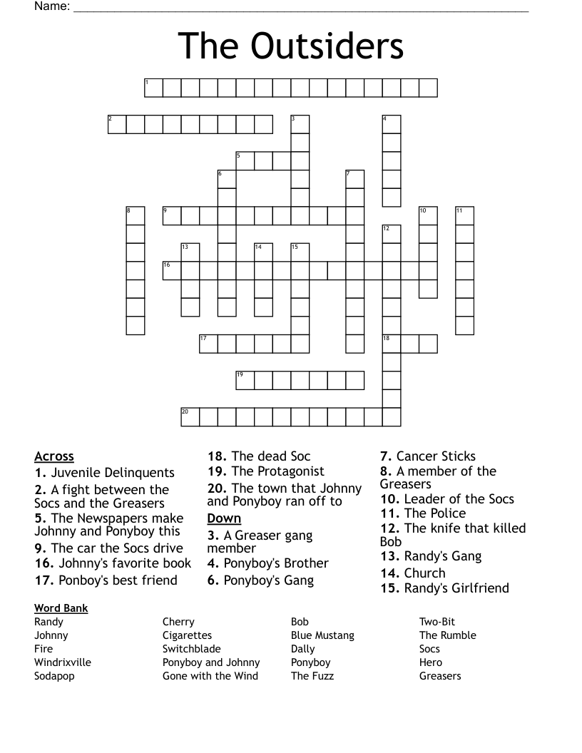 The Outsiders Crossword